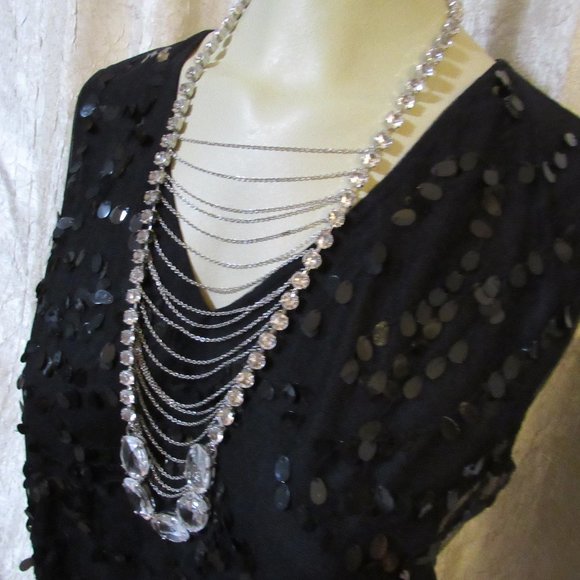 Long BOLD Rhinestone Chain Statement Necklace EUC - Picture 2 of 13